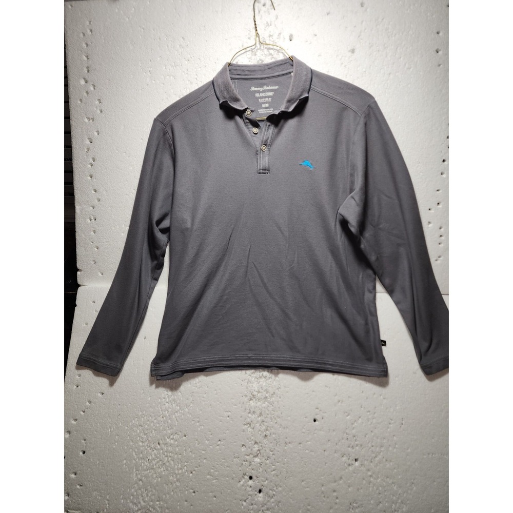 Tommy Bahama Shirt Mens Medium Gray Island Zone Supima Collared Polo Long Sleeve